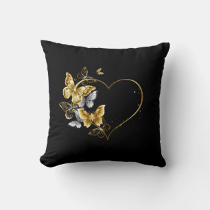 Herz mit goldenen Schmetterlingen Kissen