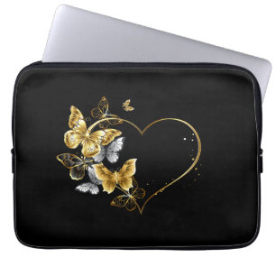 Herz mit goldenen Schmetterlingen Laptopschutzhülle