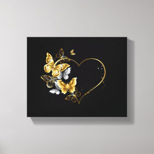 Herz mit goldenen Schmetterlingen Leinwanddruck