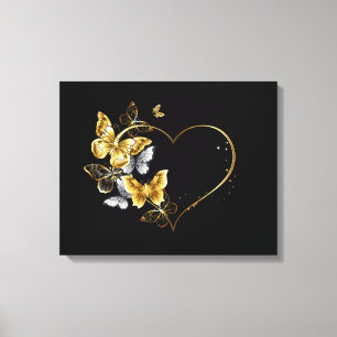 Herz mit goldenen Schmetterlingen Leinwanddruck