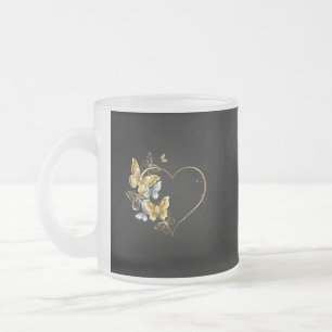 Herz mit goldenen Schmetterlingen Mattglastasse