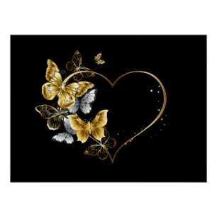 Herz mit goldenen Schmetterlingen Poster
