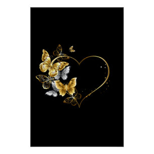 Herz mit goldenen Schmetterlingen Poster