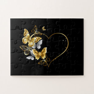 Herz mit goldenen Schmetterlingen Puzzle