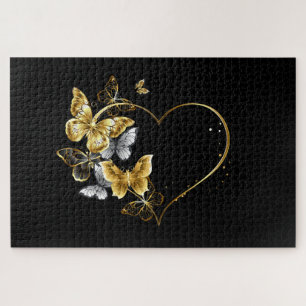 Herz mit goldenen Schmetterlingen Puzzle