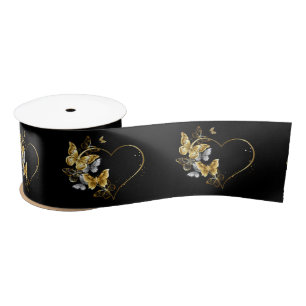 Herz mit goldenen Schmetterlingen Satinband