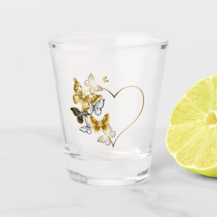 Herz mit goldenen Schmetterlingen Schnapsglas