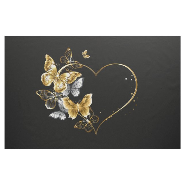 Herz mit goldenen Schmetterlingen Stoff (Yard (91,4 cm))