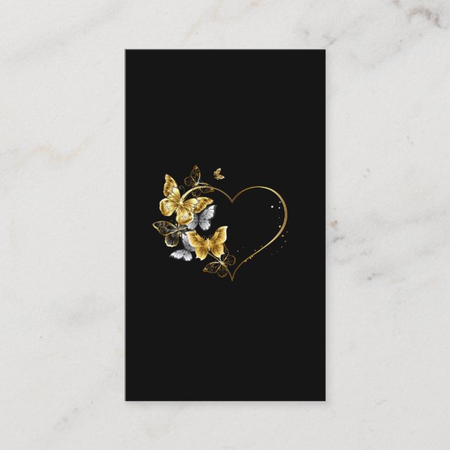 Herz mit goldenen Schmetterlingen Visitenkarte (Vorderseite)