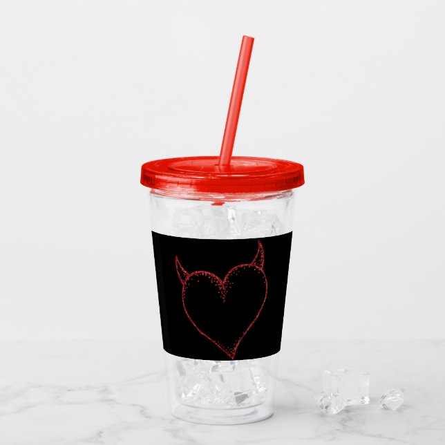 Herz mit Horn Cup mit Lid und Stroh Acryltrinkbecher (Rückseite Ice)