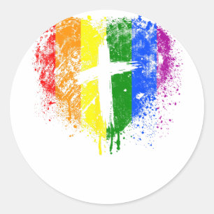 Herz mit Kreuz, Gay Pride, christlich religiös Runder Aufkleber