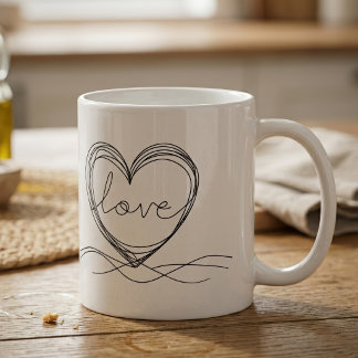 Herz mit "Liebe" in Continuous Line Art Kaffeetasse