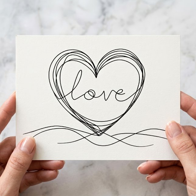 Herz mit "Liebe" in Continuous Line Art Postkarte (Heart with Love Continuous Line Art Design. Postcard)