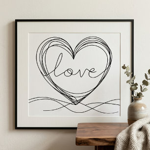 Herz mit Liebe Kontinuierliches Linienkunst-Design Fotodruck