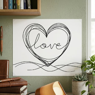 Herz mit Liebe Kontinuierliches Linienkunst-Design Poster