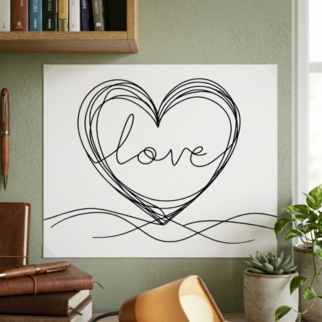 Herz mit Liebe Kontinuierliches Linienkunst-Design Poster (Heart with Love Continuous Line Art Design. Poster)