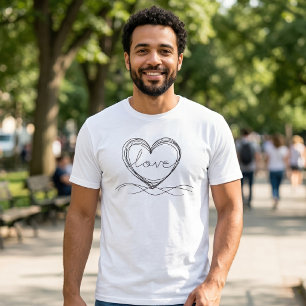 Herz mit Liebe Kontinuierliches Linienkunst-Design T-Shirt