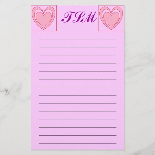 Herz Mit Monogramm Stationery Lined Briefpapier (Vorderseite)