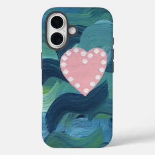 Herz mit Muscheln und Ozeanwellen iPhone 16 Hülle