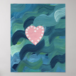 Herz mit Muscheln und Ozeanwellen Poster
