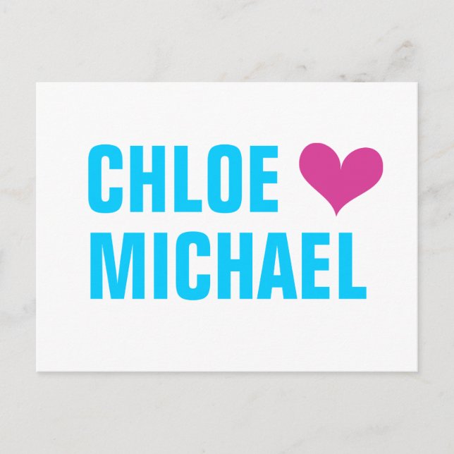 - Herz mit Namen (weiß/rosa) Ankündigungspostkarte (Vorderseite)