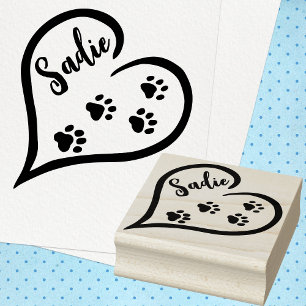 Herz mit Pfoten Print Trail und Individuelle Name Gummistempel