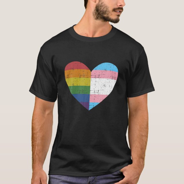 Herz mit Regenbogen- und Transgender-Flag für Stol T-Shirt (Vorderseite)