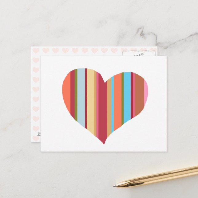 Herz mit senkrechten Farbstreifen Postkarte (Vorderseite/Rückseite Beispiel)