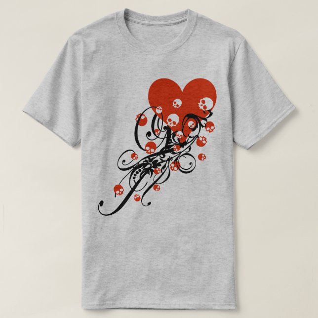 Herz mit Skulls und Wirbel T - Shirt (Design vorne)
