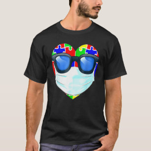 Herz Mit Sonnenbrille Und Maske Autismus-Bewusstse T-Shirt