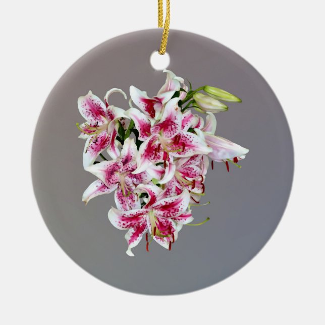 Herz mit Stargazer Lilies Keramik Ornament (Vorne)