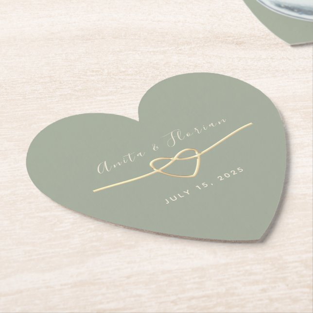 Herz Monogram Sage Green Wedding Untersetzer (angewinkelt)