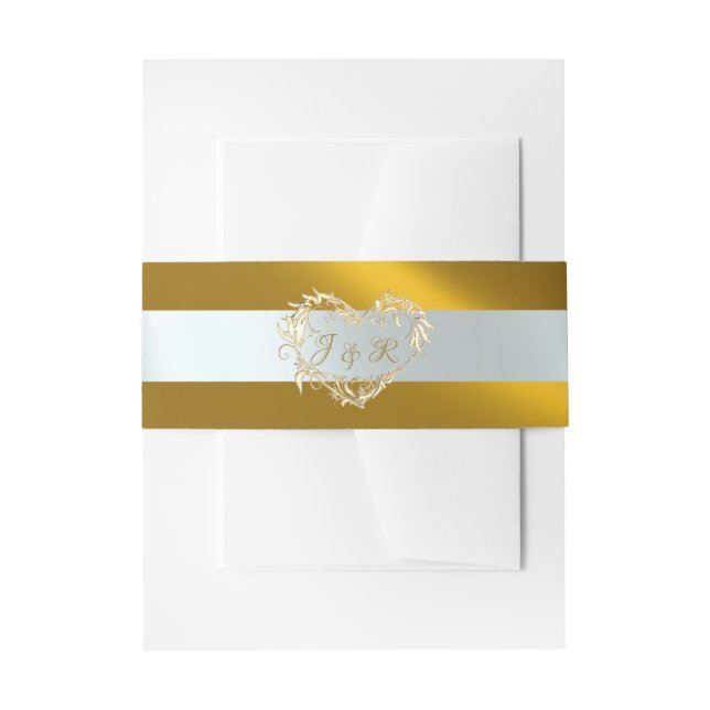 Herz-Monogramm - Gold/Silber Einladungsbanderole (Vorderseite Beispiel)