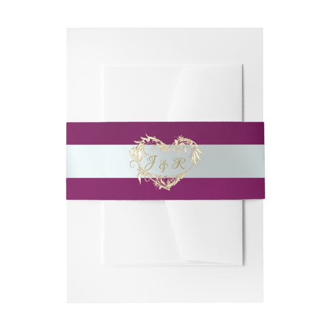 Herz-Monogramm - Pflaume/Silber Einladungsbanderole (Vorderseite Beispiel)