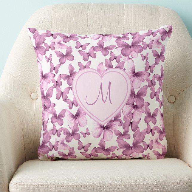 Herz-Monogramm Rosa Schmetterling Kissen (Von Creator hochgeladen)