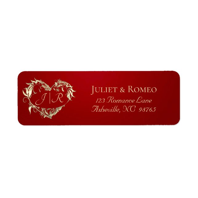 Herz-Monogramm-Rücksendeadresse - Rot (Vorne)