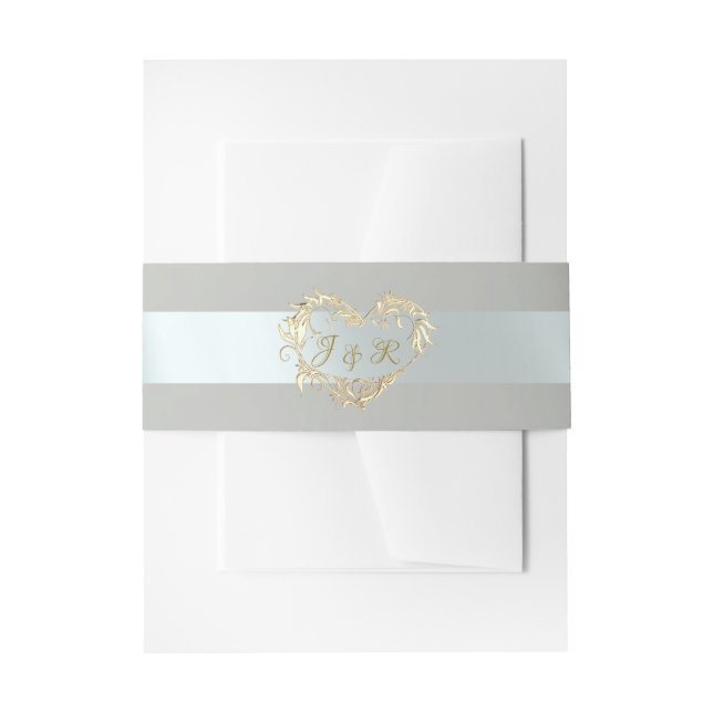 Herz-Monogramm - Salbei/Silber Einladungsbanderole (Vorderseite Beispiel)