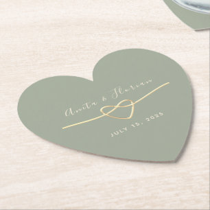 Herz-Monogramm Salbeigrüne Hochzeit Untersetzer