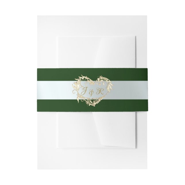 Herz-Monogramm - Smaragd/Silber Einladungsbanderole (Vorderseite Beispiel)