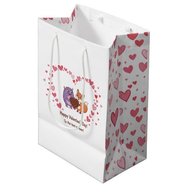 Herz-Muster-Geschenktasche Mittlere Geschenktüte (Vorderseite Schrägansicht)