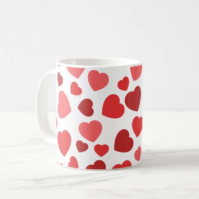 Herz-Muster, rote Herzen, Herz-Muster Kaffeetasse (Vorderseite Links)