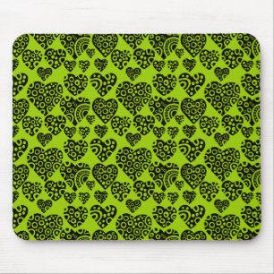 Herz-Muster - Schwarz auf Mars Green Mousepad