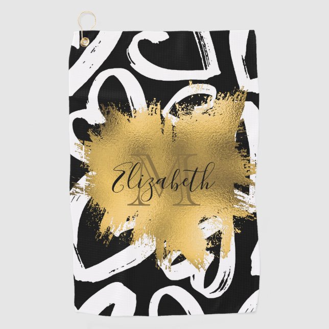 Herz-Muster und Goldene Foil Golfhandtuch (Vorderseite)