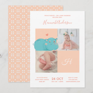 Herz Nilpferd • Alphabet Monogramm Süße Babyparty Einladung