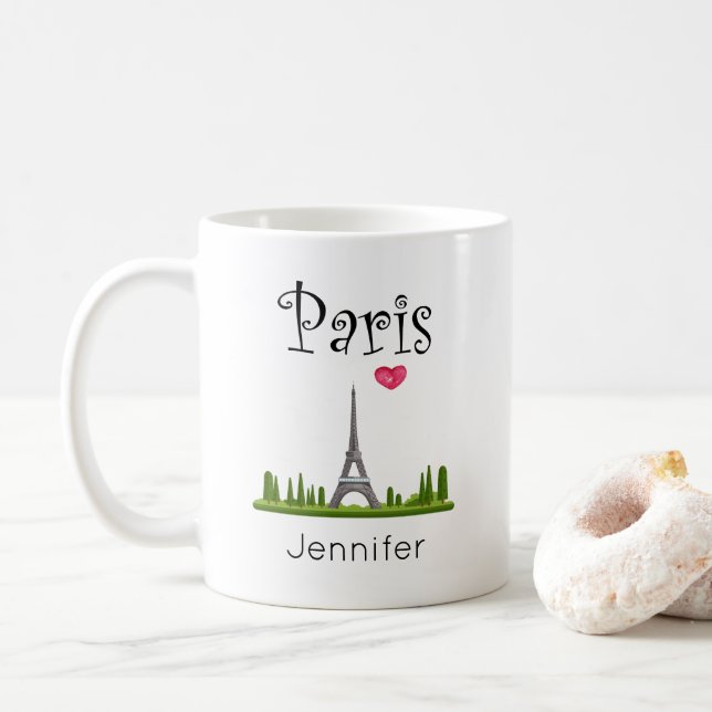 Herz Paris mit Eiffelturm Custom Kaffeetasse (Mit Donut)