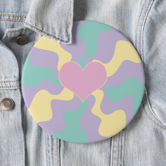 Herz - Pastellrosa, gelb, Lila und grün Button (Beispiel)