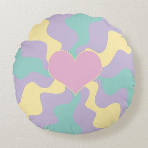 Herz - Pastellrosa, gelb, Lila und grün Rundes Kissen
