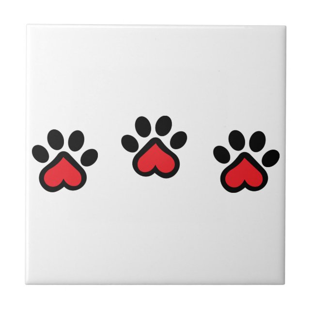 Herz Paw Prints Fliese (Vorderseite)