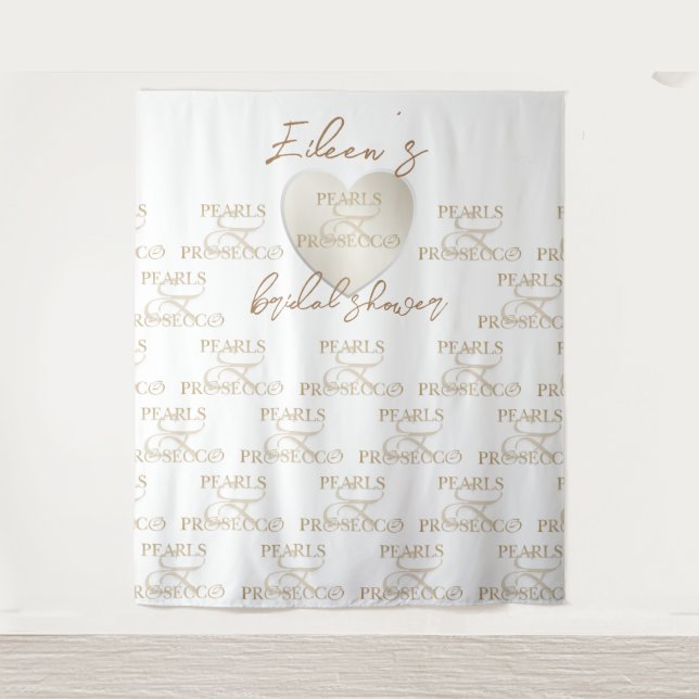 Herz-Perlen & Prosecco Brautparty Hintergrund Wandteppich (Vorderseite)