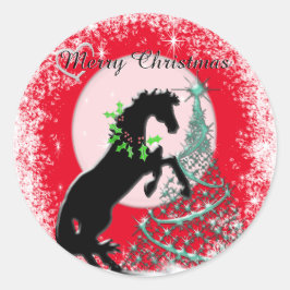 Herz Pferde V (grüner Baum) Runder Aufkleber